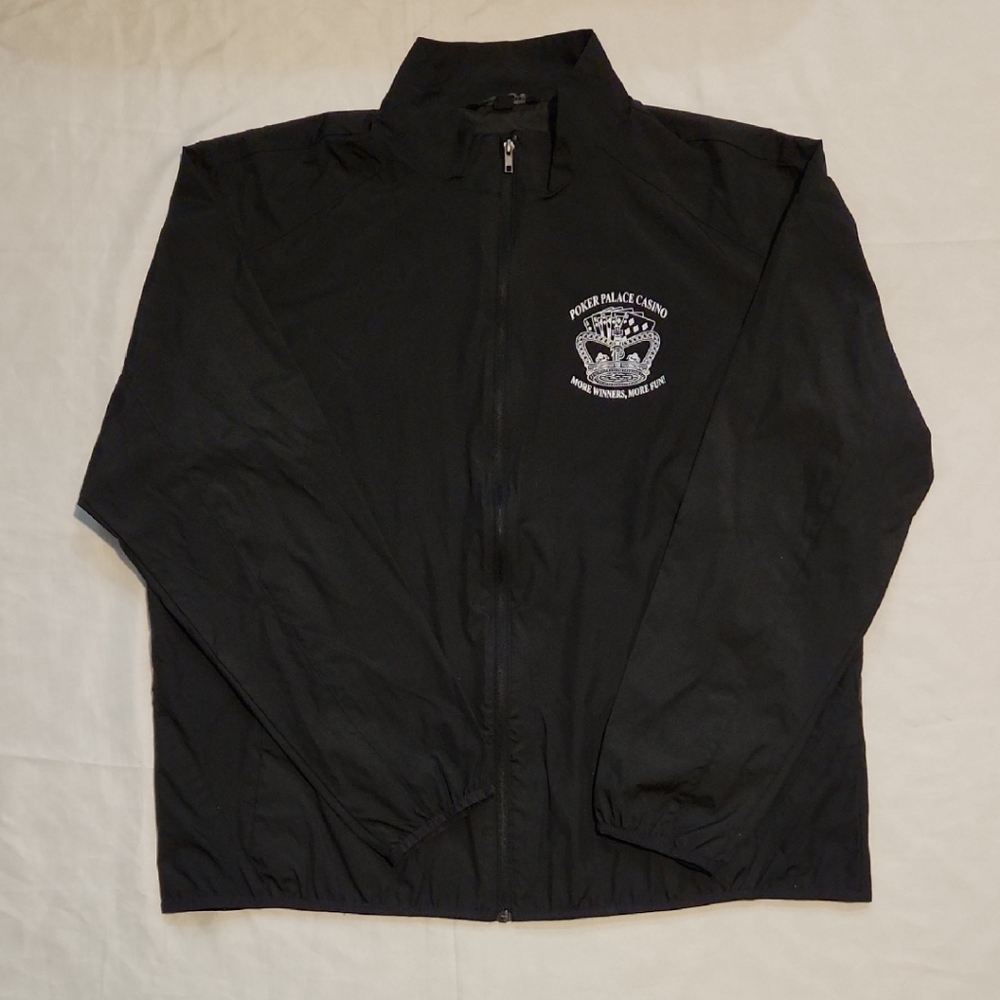 Vintage Poker Palace Casino Black Windbreaker Jacket Mens Sz XXL